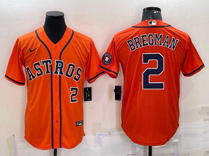 Men%27s Houston Astros #2 Alex Bregman Number Orange With Patch Stitched MLB Cool Base Nike Jersey
